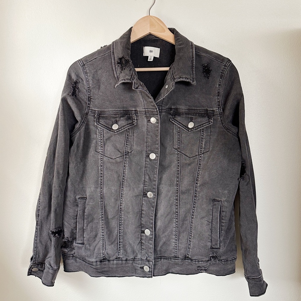 BP Nordstrom Distressed Gray Denim Jacket Stretch XS Black Trucker